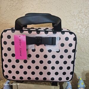 Betsey Johnson Pink and Black Polka Dot Cosmetic Bag